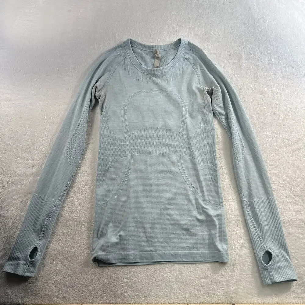 Lululemon 4 Run Swiftly Tech Long Sleeve Aquamarine Seamless Thumbholes Athletic